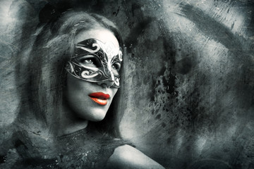 Masquerade. Beautiful Girl in a Carnival mask