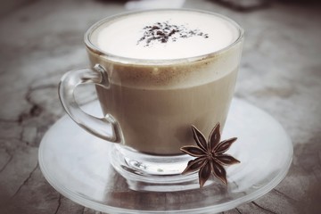 Cup with hot cappuccino