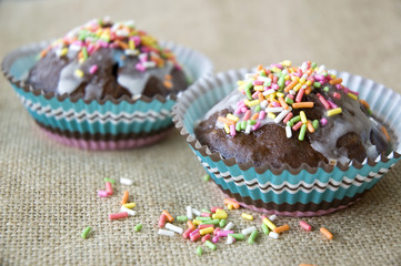 close up cupcakes with topping