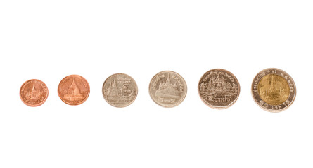 Thai coins on white background