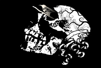 skull and bird