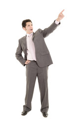 Hispanic business man pointing at something