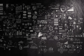 hand drawn business strategy on dark texture background as conce