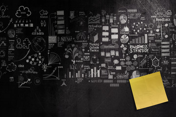 blank sticky note on hand drawn business strategy background as