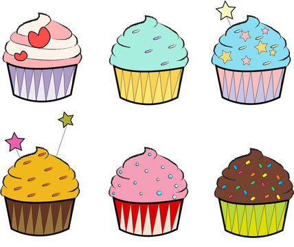 Set of Colourful Cupcakes