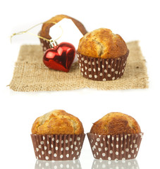 Cup of brown banana cake  on white