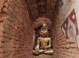 Buddha statue at a ancient temple at Bagan, Myanmar