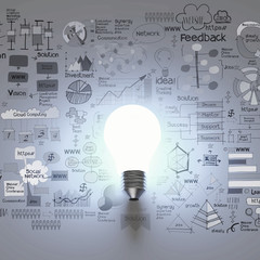 light bulb 3d with business strategy background as concept