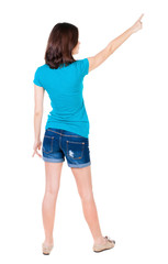 Back view of  pointing woman.