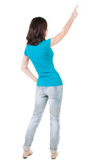 Back view of  pointing woman.