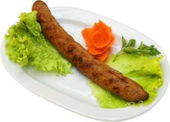 Fresh sausage grilled on a barbecue grill. 