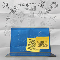 laptop computer with hand drawn web design icons as concept