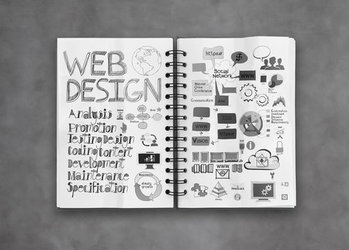 book of  hand drawn web design diagram  background as concept