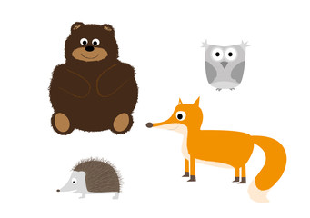 bear , owl , hedgehog , fox - vector illustration