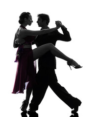 couple man woman ballroom dancers tangoing  silhouette