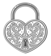 Heart shaped padlock in vintage engraved style