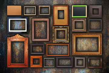 grunge wall full of old frames