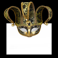 Vintage venetian carnival mask with blank label