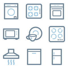 Home appliances icons, blue line contour series