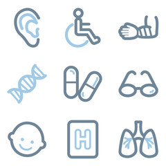 Medicine icons, blue line contour series