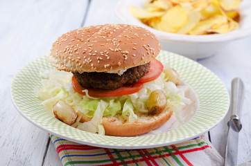Hamburger, Cheeseburger, Salat, brötchen, Fleisch