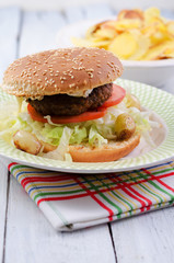 Hamburger, Cheeseburger, Salat, brötchen, Fleisch