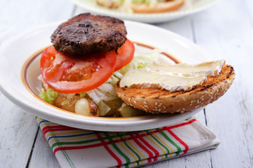 Hamburger, Cheeseburger, Salat, brötchen, Fleisch