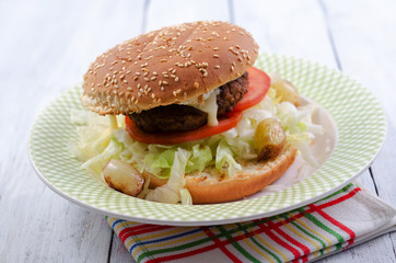 Hamburger, Cheeseburger, Salat, brötchen, Fleisch