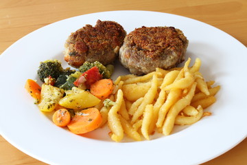Frikadelle w/Schupfnudeln and vegetables / south German food