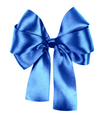 blue bow made from silk ribbon