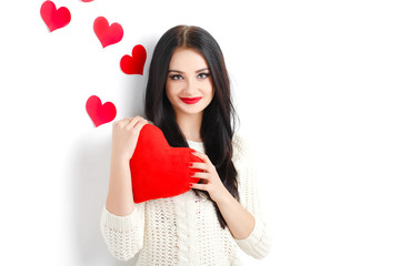 Portrait of Love and valentines day woman holding heart smiling