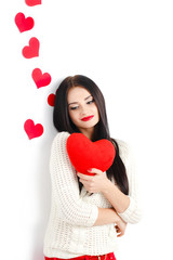 Portrait of Love and valentines day woman holding heart smiling