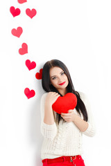 Portrait of Love and valentines day woman holding heart smiling