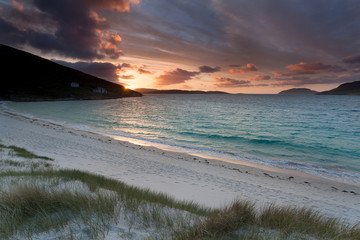 Outer Hebrides, colorful sunrise over a sandy beach