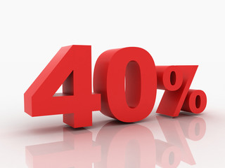 3d rendering of a 40 percent discount in red letters on a white