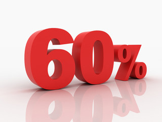 3d rendering of a 60 percent discount in red letters on a white