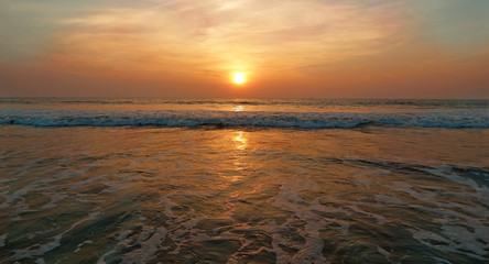 Sunset on the Arabian Sea. Goa, India, Morjim beach.