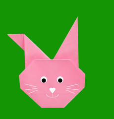 Origami Easter bunny, rabbit - pink, isolated over white