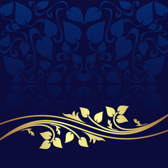 Navy blue Background decorated the golden floral Border.