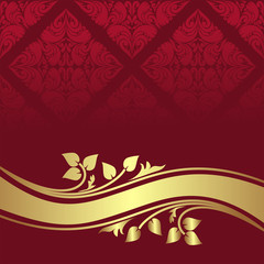 Red ornamental Background with golden floral border.