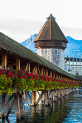 wooden Chapel bridge and old town of Lucerne, Switzerland