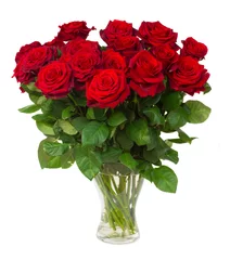 Washable wall murals Roses bouquet of blossoming dark  red roses in vase