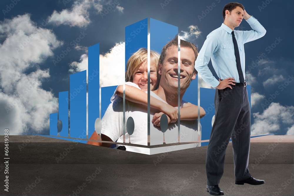 Poster composite image of thoughtful businessman with hand on head