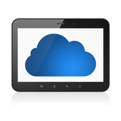 Cloud networking concept: Cloud on tablet pc computer