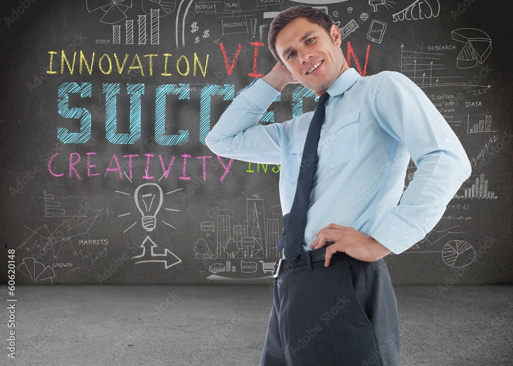 Poster composite image of thinking businessman with hand on head