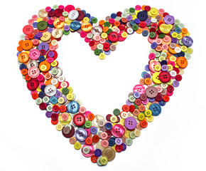 Heart of various sewing buttons, knobs