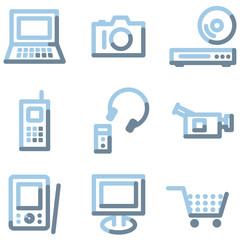 Electronics icons, light blue contour