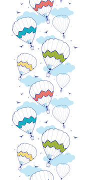 Vector colorful hot air balloons vertical border seamless