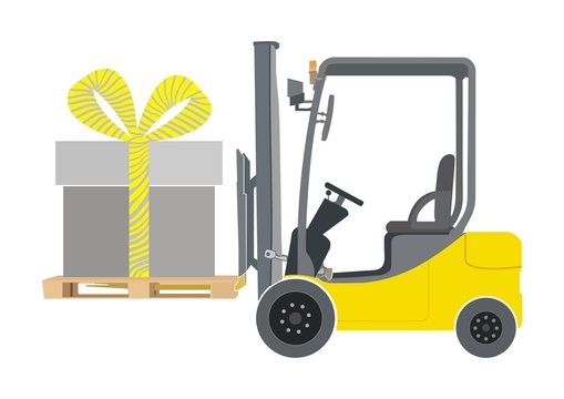 Forklift and giftbox illustration
