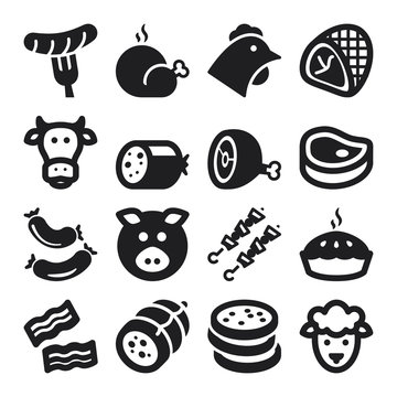 Meat flat icons. Black
